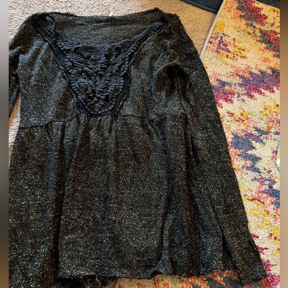 Free people xs black‎ sparkly blouse